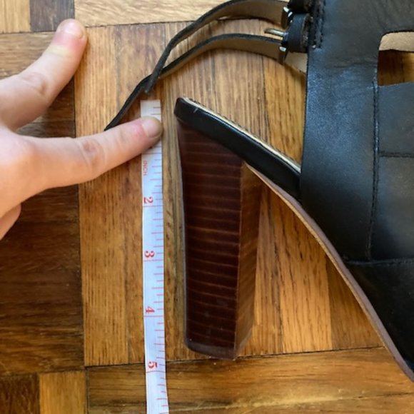 Splendid Black Leather and Wood Strappy High Heels Size 6 - Picture 3 of 7